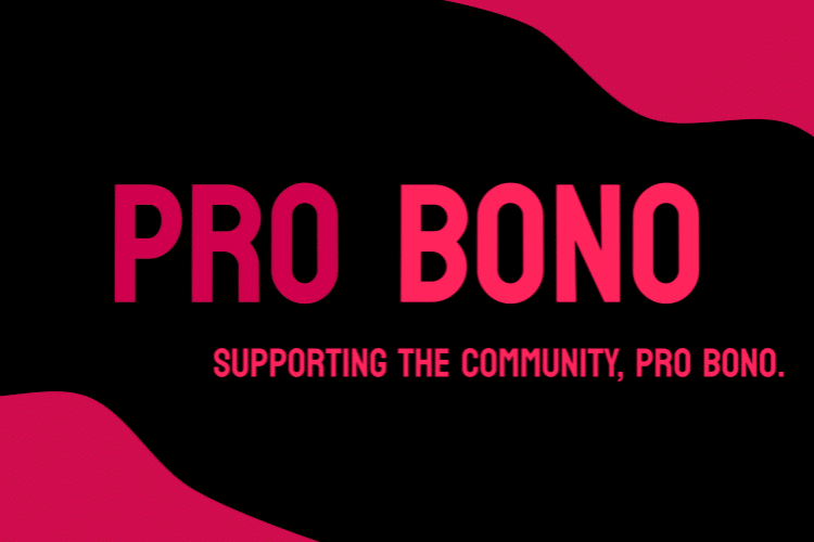 Pro Bono, with a subtitle of "supporting the community, pro bono"